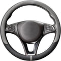 Breathable Steering Wheel Cover Microfiber Leather with Center Mark Design Universal Medium Size 14 1/2-15 Inch Gray and Black