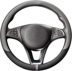 Breathable Steering Wheel Cover Microfiber Leather with Center Mark Design Universal Medium Size 14 1/2-15 Inch Gray and Black