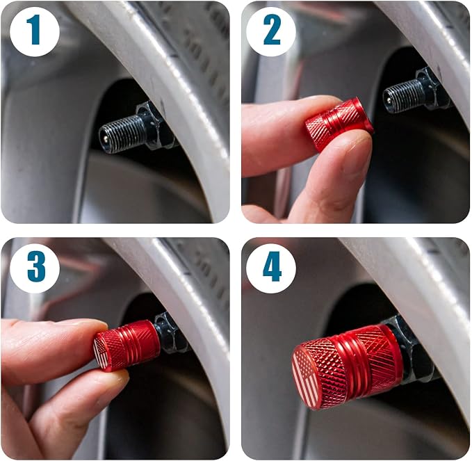 Tire Valve Stem Caps for Car American Flag Tires Air Caps Cover 8 Pack Corrosion Resistant Premium Alloy Universal for SUV Truck Motorcycle Bike Red