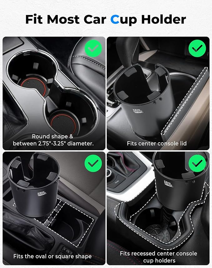 Upgraded Car Cup Holder Expander Long Base Model, Compatible with Hydro Flasks Yeti Stanley, Large Cup Holder Adapt 18-40oz Bottles, Fits for Universal Vehicles, Golf Carts, UTVs