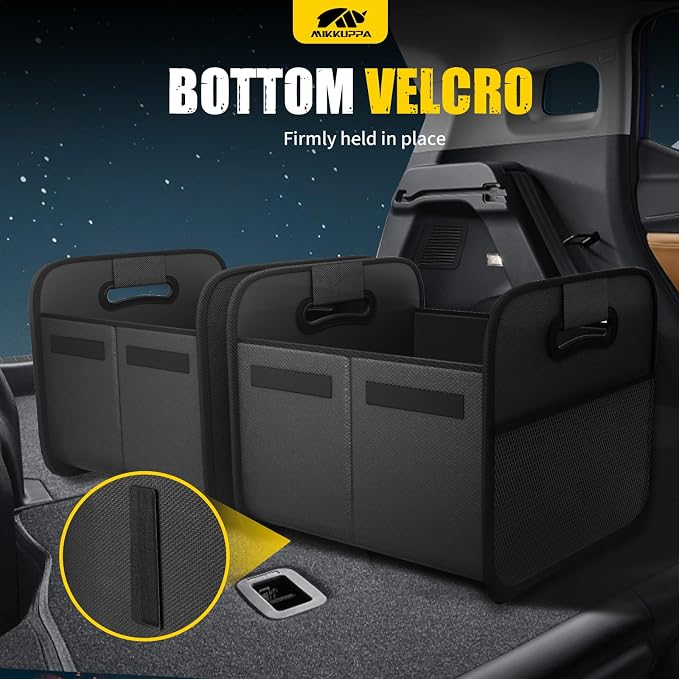 Car Trunk Organizer - Split Design Collapsible Small Trunk Organizer with Reinforced Handles for Groceries, Car Storage Organizers for SUV Auto Truck Van with Non Slip Bottom (Black, 2Pack)