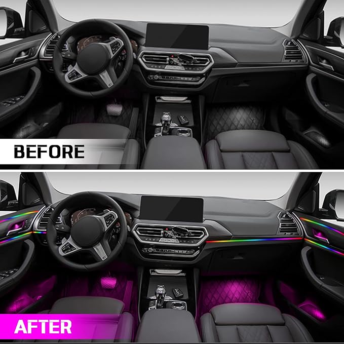 Dreamcolor Acrylic Interior Car Lights, Car Accessories 18 in 1 Car LED Strip Lights with APP Control and 213 Modes, 175 inches 593 LEDs Fiber Optic Lights, RGB Neon Light Kits