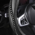 Bling Steering Wheel Cover - Crystal Studded Rhinestone Non-Slip Breathable Design for Women/Girls, Universal Fit 14.5-15 Inch Black