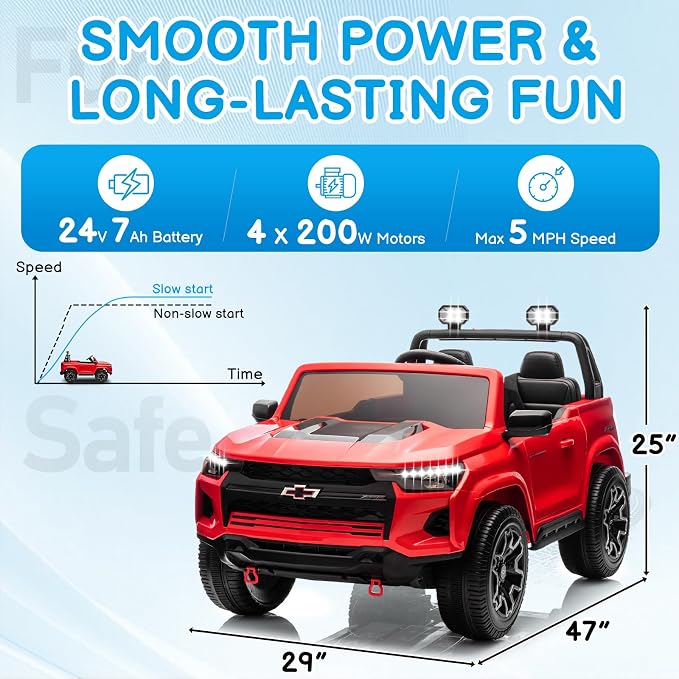 24V Licensed Colorado Electric Car for Kids, Ride on Toys for Toddlers with Remote Control, 2 Seater Electric Car Ride On Vehicle w/Bluetooth, Soft Start, LED Lights - Red