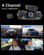 4 Channel Dash Cam Front and Rear 4K 360°View Dash Camera for Cars with GPS, G-Sensor, 5G WiFi, Loop Recording, App Control, 8 Lamps IR Night Vision, 24/7 Parking Mode, 128G Card