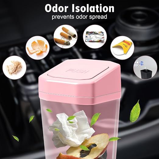 Car Trash Can with Lid - Mini Car Garbage Can Bin for Cup Holder - Pink Small Leakproof Vehicle Trash Bin for Back Seat, Cute Automotive Accessories Organizers and Storage for Door SUV Truck