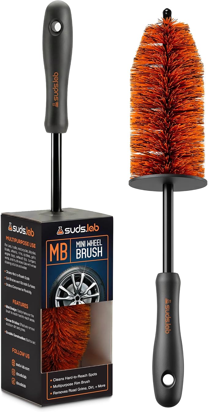 Mini Wheel Cleaning Brush – Durable Multipurpose Rim Brush for Cars, Trucks, Motorcycles, Bicycles, Boats, Rims, Exhaust Tips, – Mini Design, Dense Bristles, All Surface Cleaner