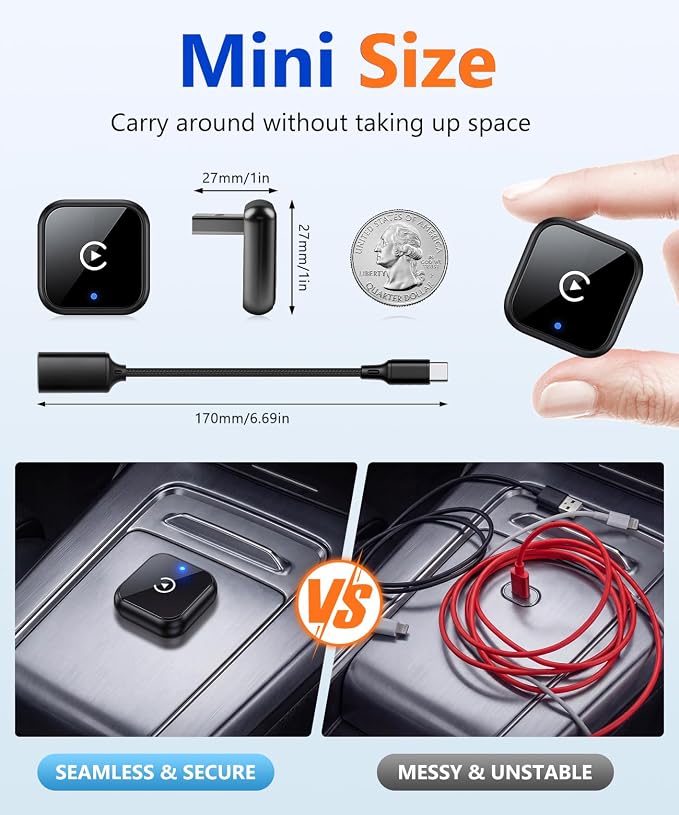 2 in 1 Wireless CarPlay Adapter for iPhone & Android | Wired to Wireless Car Play Adapter, Wireless Android Auto Adapter, USB C, Plug & Play for Factory Wired CarPlay Cars