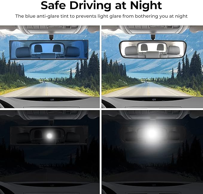 Rear View Mirror, Universal 12 Inch 2 Pack Panoramic Convex Rearview Mirror, Interior Clip-on Wide Angle Rear View to Reduce Blind Spot Effectively for Car SUV Trucks - Bl