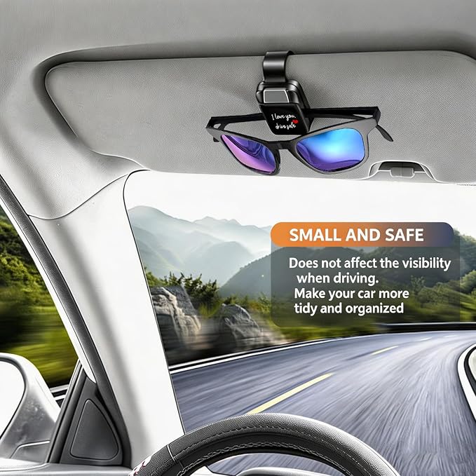 2 Pack Sunglasses Holder for Car, I Love You Drive Safe One-Handed-Operation Visor Sunglass Holder Clip
