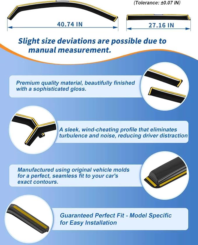 in-Channel Window Rain Guards Fit for Hyundai Palisade 2020-2025 Rain Guard Extra Durable Side Window Deflectors Visor Window Vent Visors Vent Shades Exterior Car Accessories