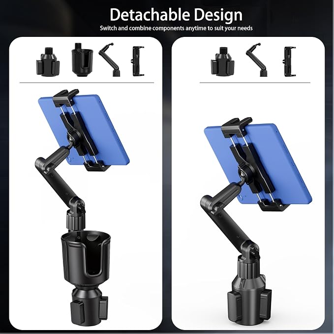 Cup Holder Tablet Mount, Ipad Cup Holder Car Mount Expander [2026 Upgraded] with 22" Height Adjustable Arm for Tablet iPhone 3-13in iPad Pro Air Mini, Fire, iPhone 15, Galaxy S24 Z Fold 5