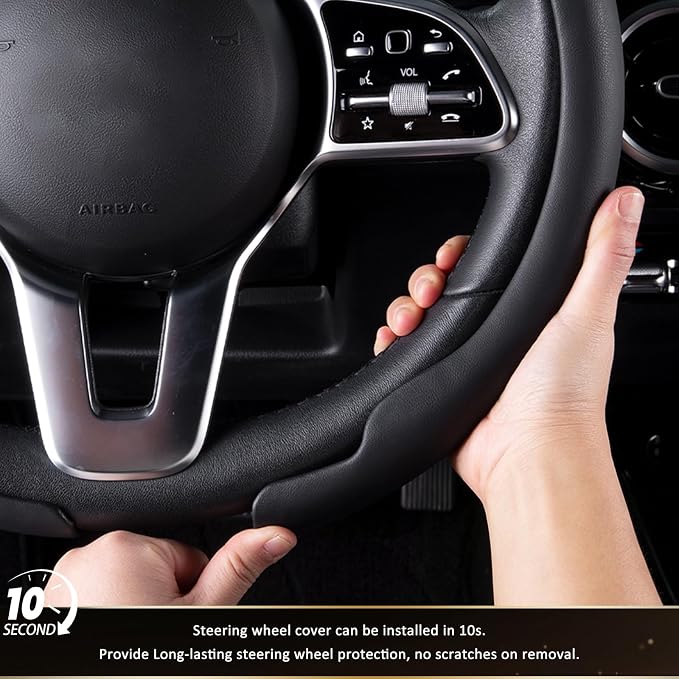 Car Steering Wheel Cover, Ultra-Thin Car Steering Wheel Cover,Comfortable & Breathable Microfiber,Universal Fit for Most Cars, Black