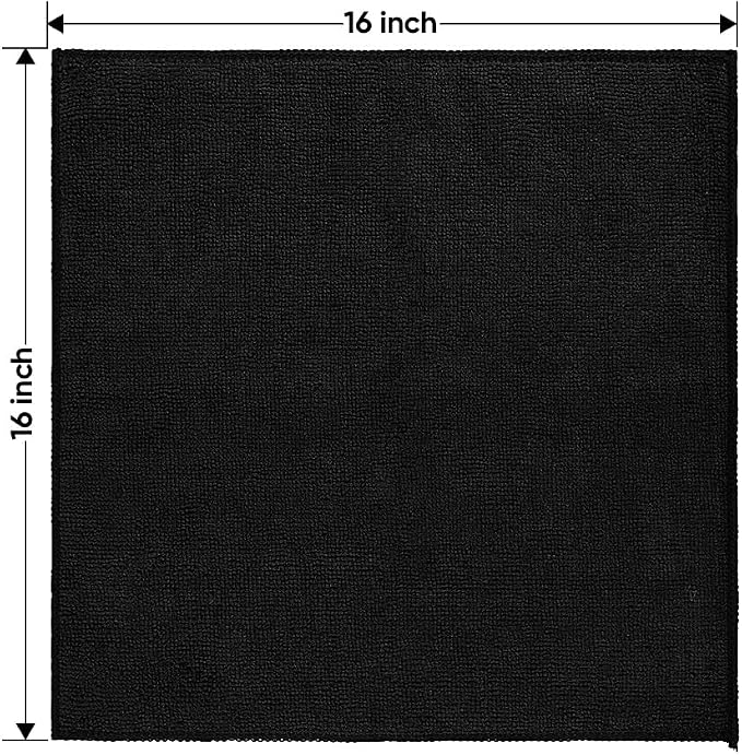 Microfiber Cleaning Cloths 12 Pack, Premium 16 x 16 inch Microfiber Towel for Cars, Ultra Absorbent Car Washing Cloth, Lint Free Streak Free Wash Cloths for Car, Kitchen, and Window, Black