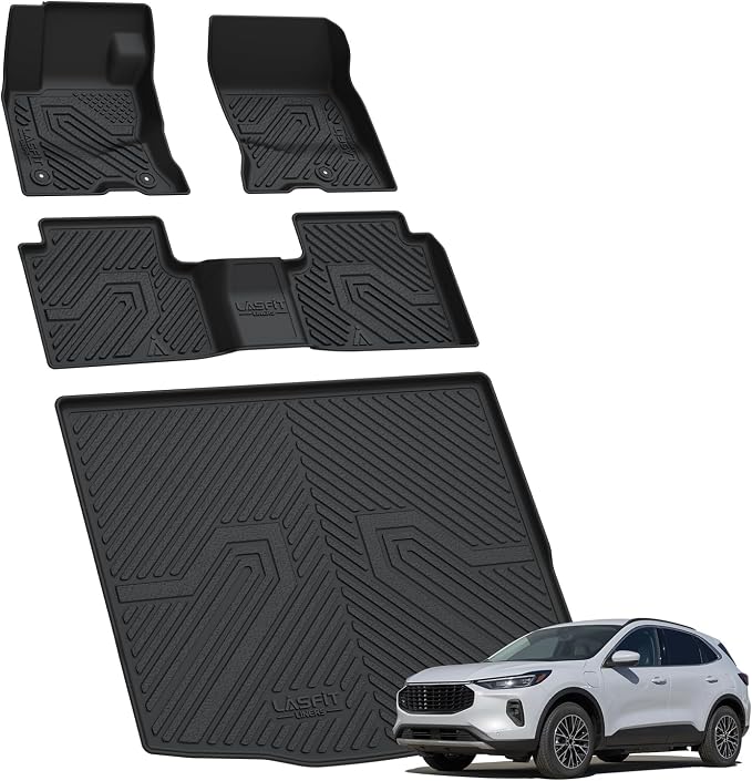 Floor Mats and Cargo Liner for Ford Escape Hybrid 2020-2025 2026(NOT for Gasoline Models) All Weather Protector TPE Custom Fit Car Floor Liners, 1st & 2nd Row & Trunk Set, 4PCS Black