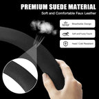 Suede Steering Wheel Cover with Upgraded Silicone Inner Ring, Breathable, Anti-Slip, Leather Universal 14.5 to 15 Inch Steering Wheel Cover (Black with Red Mark)