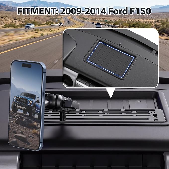 Stainless Steel Phone Mount for 2009-2014 Ford F150 Phone Holder with Magnetic Heads - All-Metal Shakeproof Dash Mount Install Super Stable - Ford f150 Phone Mount