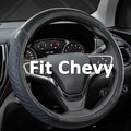 Customized Auto Car Steering Wheel Cover for Chevy Silverado,Tahoe,Equinox,Traverse,Trailblazer,Colorado (Diamond Quilted-Black+Blue-Standard Size)