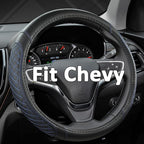 Customized Auto Car Steering Wheel Cover for Chevy Silverado,Tahoe,Equinox,Traverse,Trailblazer,Colorado (Diamond Quilted-Black+Blue-Standard Size)