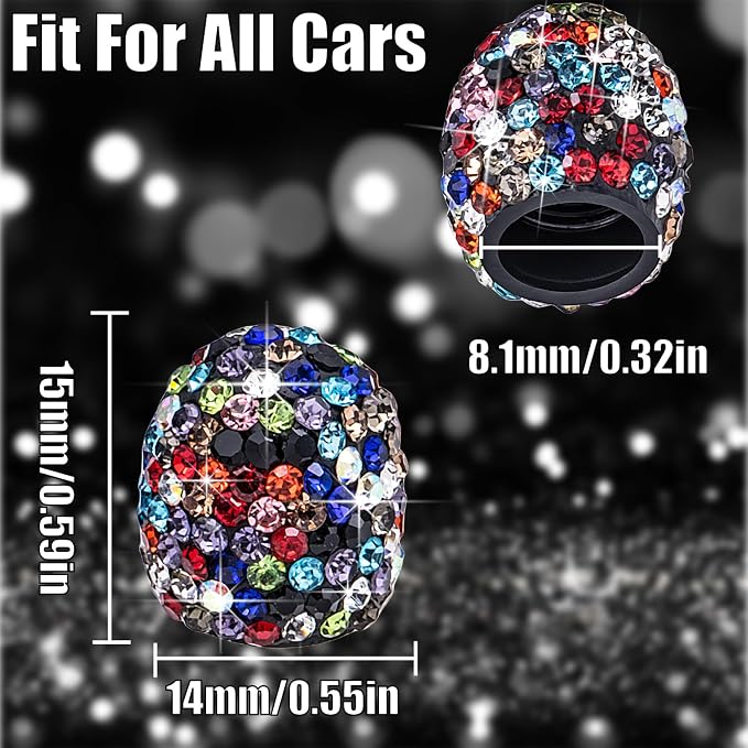 8PCS Bling Crystal Diamond Tire Stem Valve Caps, Dustproof Car Wheel Tire Valve Caps Universal Tire Valve Stem Covers for Cars, SUV, Trucks, Bikes, Motorcycles, Bicycles (Black Colorful)