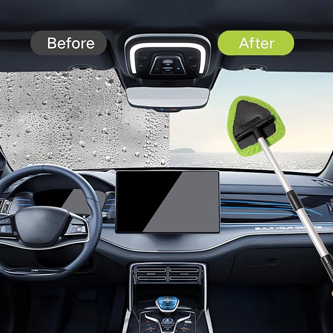 10pcs Windshield Cleaning Tool Inside Car Window Cleaner Wash Kit with 4 Reusable Microfiber Pads 1 Spray Bottle and Extendable Handle Interior Auto Glass Wiper Kit, Multicolor