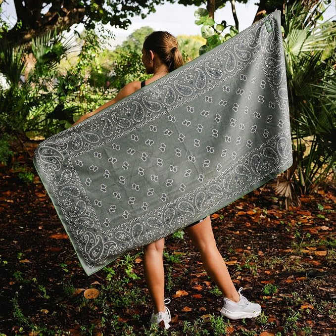 Athletic Running Towel, Full-Sized, Car Seat Cover - Performance Microfiber (Paisley Probs Green)