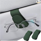 Sunglasses Holder for Car Sun Visor, 2 PCS Magnetic Leather Eyeglass Hanger, Sun Glasses Mount Clip on Visors, Ticket Card Cash Organizer, Auto Interior Accessories (Black Green)