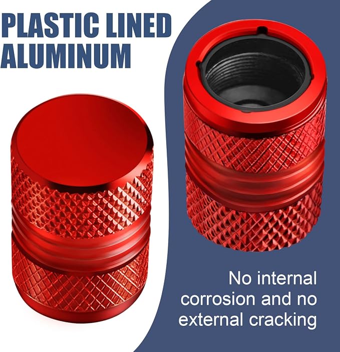 Tire Valve Stem Caps for Car Tires Air Caps Cover 8 Pack Corrosion Resistant Premium Alloy Leak-Proof Universal for SUV Truck Motorcycle Bike Red