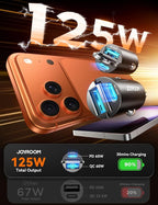 2-Pack 125W USB C Car Charger [Mini, Flush Fit & Pull Ring] Dual-Port Fast Car Charger USB C, Car Cigarette Lighter USB Charger for iPhone 17/16/15, Galaxy S26/25, MacBook Air, iPad and More