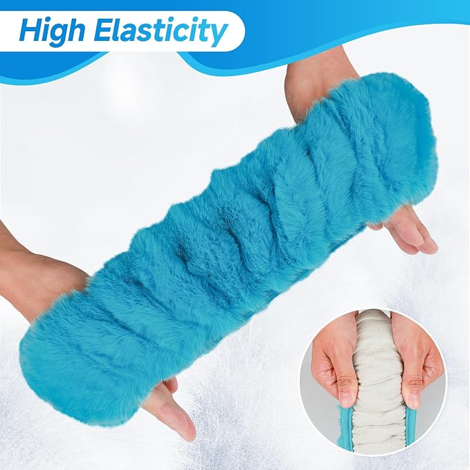 Furry Car Steering Wheel Cover with Gear Shift Cover, Soft and Warm, Cute Fluffy Auto Decor for Women Men, Standard Size, 2 PCS Set, Cyan