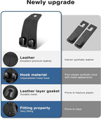 Car Hooks for Headrest, 4PCS Car Purse Hooks Luxurious Leather 100% Metal Car Hangers for Seat Multifunctional Car Bag Hook Car Seat Back Storage Hook Accessories (Black)