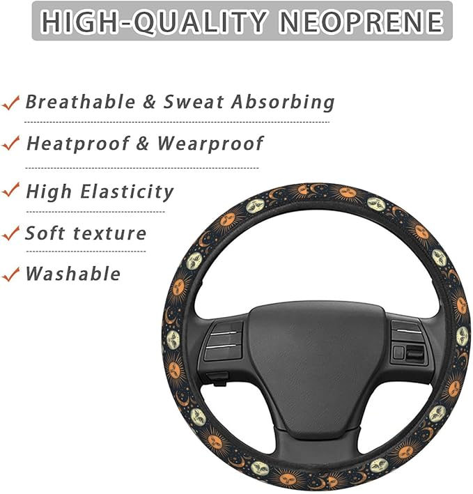 Sun and Moon Steering Wheel Covers Anti-Slip Elasticity Car Accessories Steering Wheel Protector Universal 15 Inch for Cars SUV Vehicle Truck
