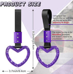 Bling Car Accessories Bling Heart Handle Ring Car Accessory for Women Hand Strap Drift Charm Rear Bumper Warning Ring Decor for Auto Bus Interior Exterior Decoration (Purple, Heart Style)
