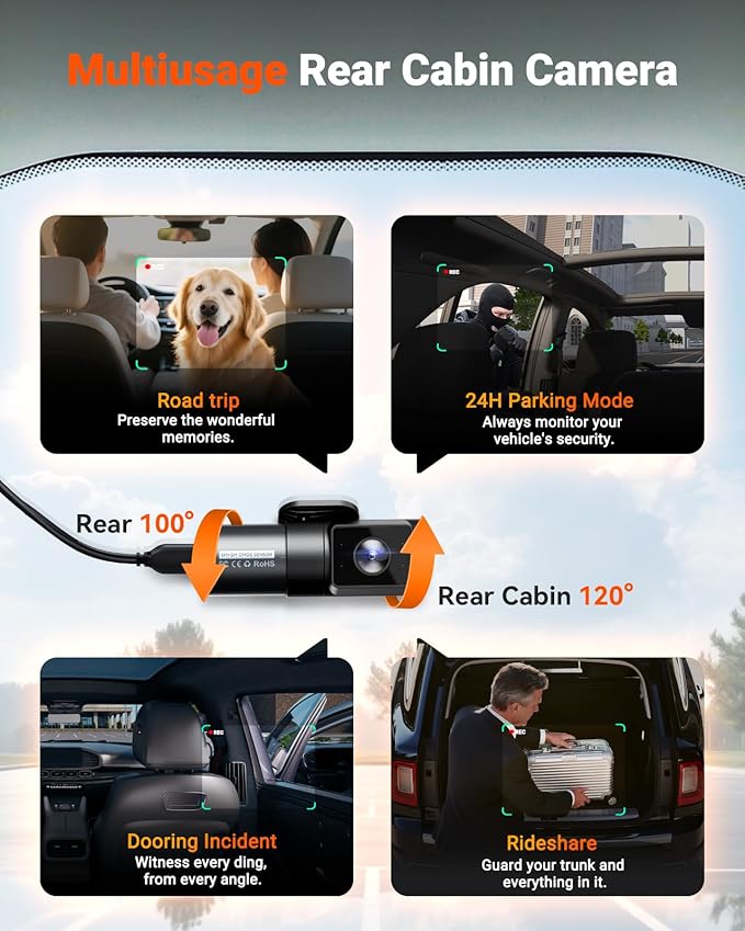 N5S 4 Channel 360 Degree 2.7K Dash Cam, 4CH STARVIS 2 Night Vision, 2.7K+1080P*2+1440P Front Rear Inside Dashcam, 24/7 Buffered Parking Mode, WiFi, Voice Control, Dual GPS, Support 1TB Max