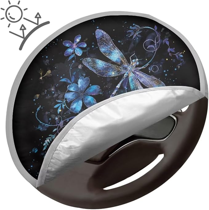 Steering Wheel Sun Shade Dragonfly Anti-Heat Steering Wheel Cover Women for Summer 17 inch Steering Wheel Sun Shield Blocking Sun and Heat Universal Fit for Most Cars SUV Trucks