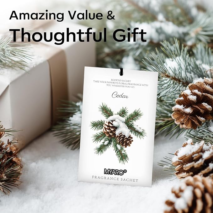 12 Pack Cedarwood Scented Sachets for Drawer, Closet & Small Spaces Air Freshener Bags, Odor Eliminator for Car, Shoes, Gym Bag Home Fragrance Gift Set