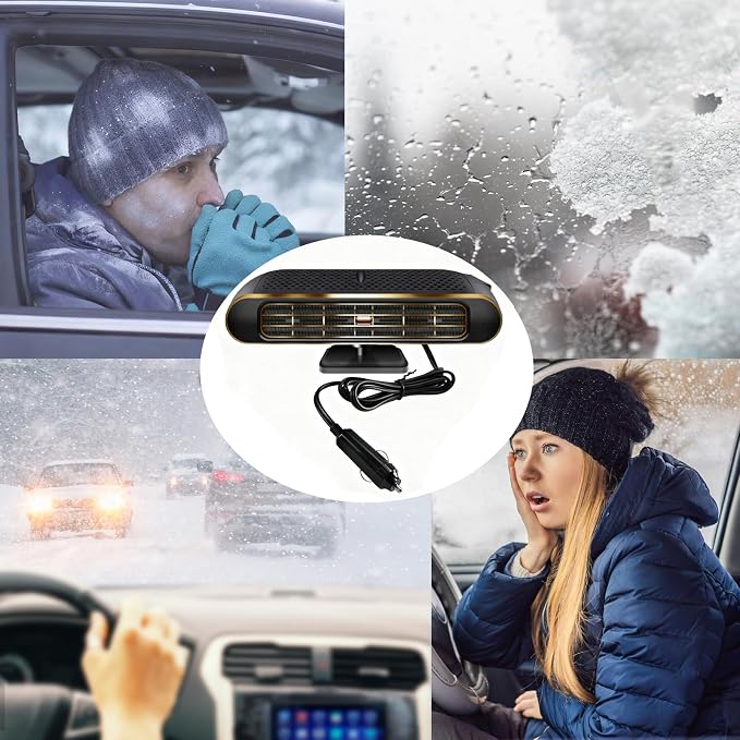 Car Heater,12V Portable Heating & Cooling Fast Heating Defrost Defogger for Car Windshield, Plugs into Cigarette Lighter,Car Defroster Windshield WIth Rotation Stand Holder