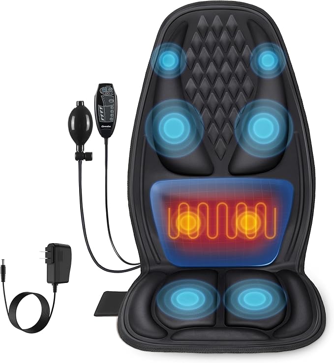 Back Massager with Heat, Massage Seat Cushion with 3D Back Traction, 8 Vibrating Motors Massager Chair Pad for Full Body Pain Relief, Ideal Gift for Father's Day/Parents/Friends Using in Office/Home