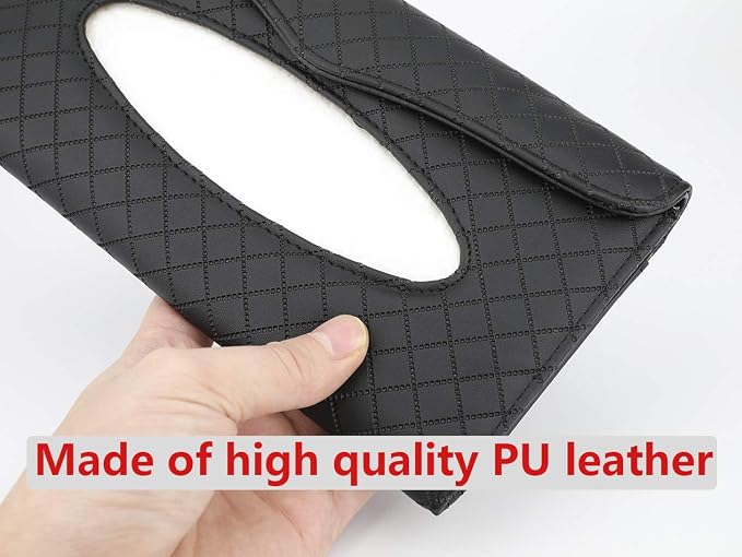 Car Tissue Holder - Sun Visor Napkin Holder, PU Leather Backseat Tissue Case for Truck (Black)