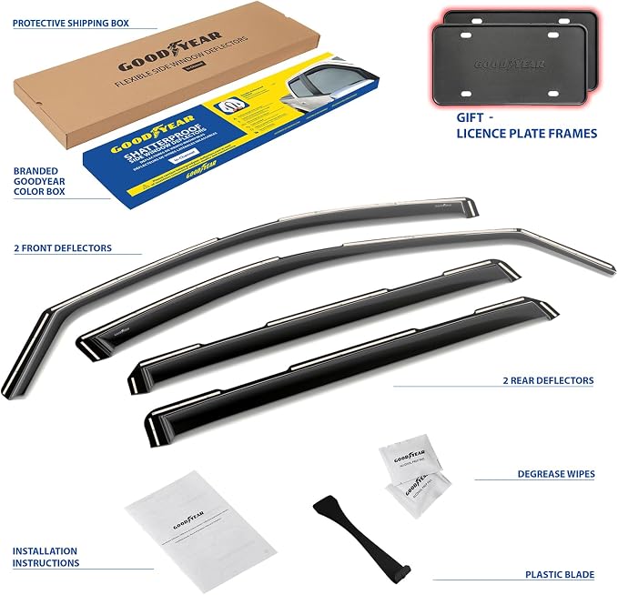 Goodyear Shatterproof in-Channel Window Deflectors for GMC Sierra 2500HD, 3500HD 2020-2026 Crew Cab, Rain Guards, Window Visors for Cars, Vent Deflector, Car Accessories, 4 pcs - GY009001