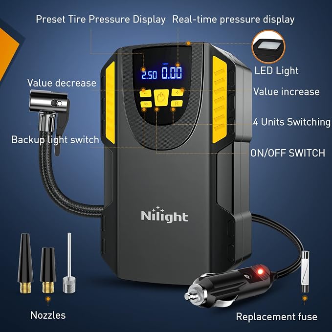 Tire Inflator Portable Air Compressor 12VDC Car Air Pump 150PSI Digital Tire Pressure Gauge Auto Shutoff Tire Pump for Car SUV Motorcycle Bicycle ATV, 2 Year Warranty