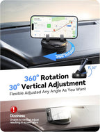 Car Phone Holder Mount, [360° Rotation+Thick Case Friendly] Cell Phone Car Mount with Adjustable Spring Clip, Universal Dashboard Phone Holder Anti-Slip Silicone for iPhone (Black)