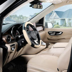 Car Steering Wheel Cover for Medium Standard Size Steering Wheels with 14 1/2-15 inches Outer Diameter, Black and Beige Microfiber Leather