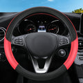 Leather Patchwork Black Red Steering Wheel Cover, 14.5-15 Inch Non-Slip Breathable Microfiber Car Steering Wheel Protector