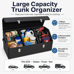 Car Trunk Organizer with Lid,Foldable Faux Leather Cargo Storage Box,3 Compartments,Collapsible Multi-Functional for SUV,Sedan,Vehicle Trunk, Black