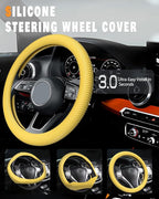 Car Steering Wheel Cover, Thin Anti-Skid Silicone Steering Wheel Cover for Men & Women, Universal Automotive Interior Accessories for Most Cars (Bright Yellow)