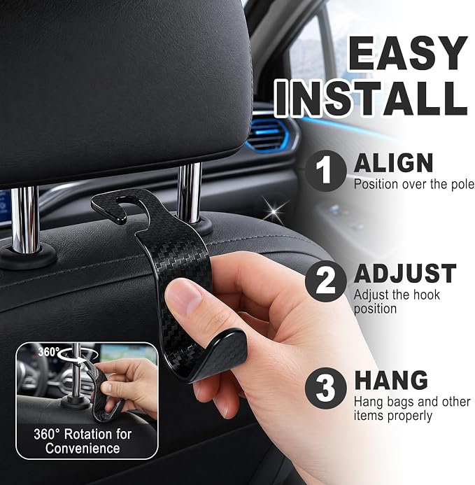 Car Seat Hooks for Headrest 4 Pack, Car Seat Back Storage Hook, Universal Vehicle Headrest Hanger for Purse, Handbag, Coat, Umbrella, Grocery Bags, Practical Interior Accessories