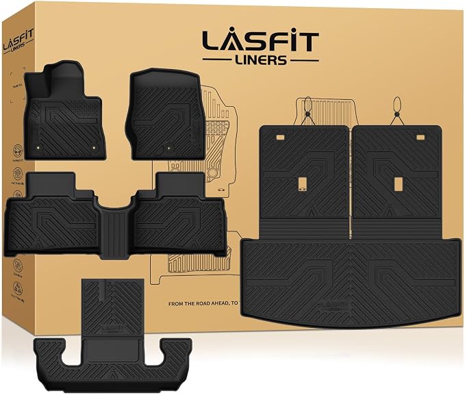Floor Mats & Cargo Liner with Backrest Mat for Ford Explorer 2022-2025 2026 6 Passenger, Custom Fit All Weather Protector TPE Easy Clean Floor Liners, Car Mats for Explorer Accessories, Black