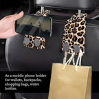 Car Seat Headrest Hook, Universal Leather Cute Hanger Holder Hook, Storage Organizer Interior Accessories for Purse Bags Handbag Luxury Leopard Red