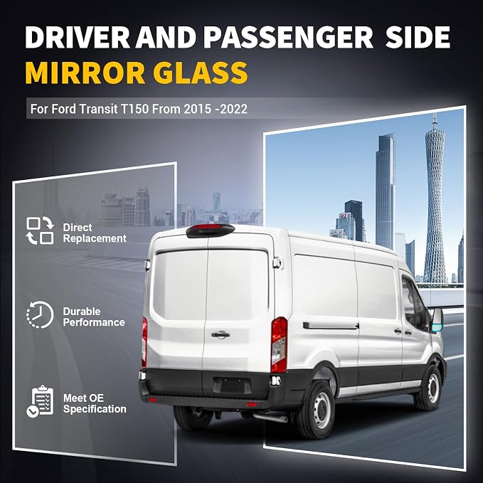 Driver and Passenger Lower Side Mirror Glass Compatible with 2015-2025 Ford Transit 150 250 350 2023-2025 E-Transit Replace BK3Z-17K707-A BK3Z17K707A